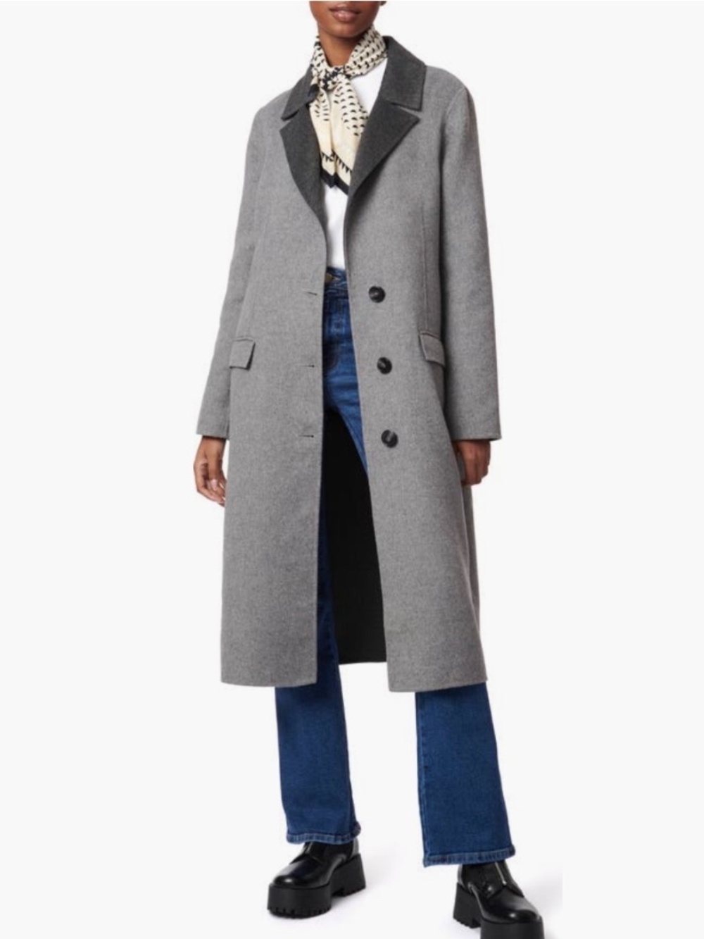 Bernardo Double Face Wool Blend Tailored Coat Light Gray Charcoal SZ L